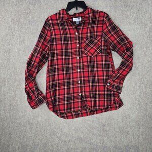 Old Navy Red & Black Plaid Classic Fit Flannel Shirt M